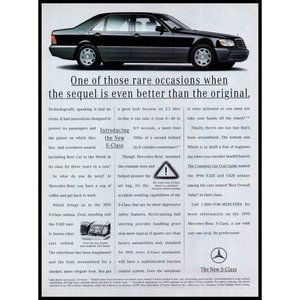 1994 Mercedes S Class Luxury Sedan Vintage Print Ad Black German Car Wall Art